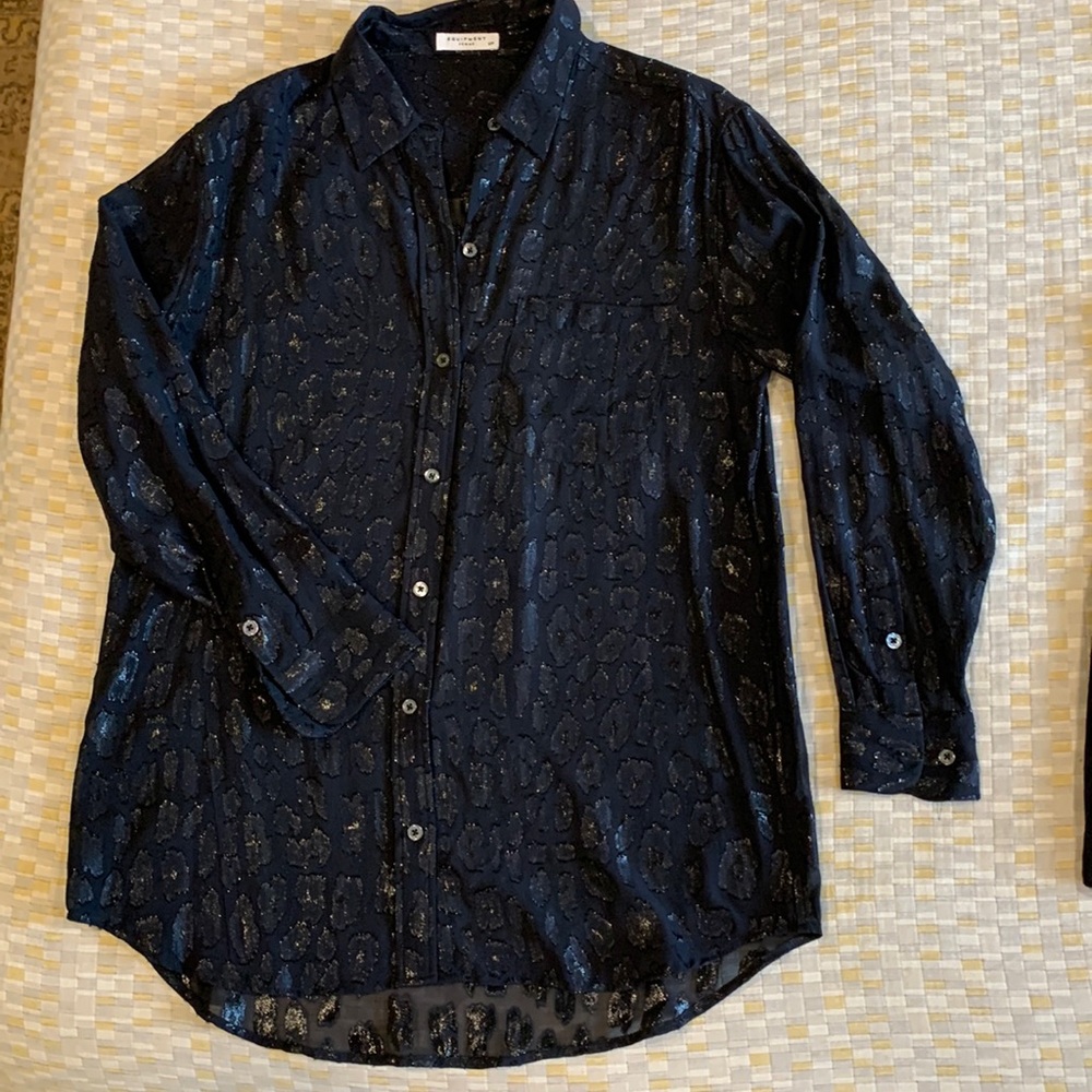 Equipment Femme sheer black jacquard button up shirt and tank